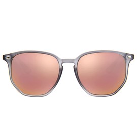 MAXJULI Polarized Oversized Hexagon Sunglasses for Women Trendy Polygon TR90 Frame Glasses 8821 C4 Matte Clear Gray Frame/Orange Pink Lens