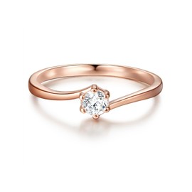 Trilani Women's Engagement Ring Sterling Silver Rose Gold-Plated with White Zirconia in Brilliant Cut - Solitaire Ring with Stone Wedding Ring for Wedding, Silver
