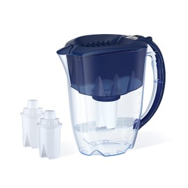 AQUAPHOR Ideal 7-Cup Water Filter Pitcher - Dark Blue with 3 x B15 Filters - Fits in The Fridge Door - Reduces Limescale and Chlorine - Ideal for Seven Cups