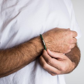 Akitsune Silvus Nylon Bracelet | 5 mm Thick | Bracelet Women Men Stainless Steel Bracelet Magnetic Clasp - Matte Silver, Stainless steel nylon silver