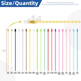 Glarks 200pcs 2.4mm x 12cm Colored Ball Bead Chains Set, 20 Colors Metal Hanging Chains Necklace with Connector, Ball Chain with Bead Connector Clasp for Hanging Ornament Jewelry Tag