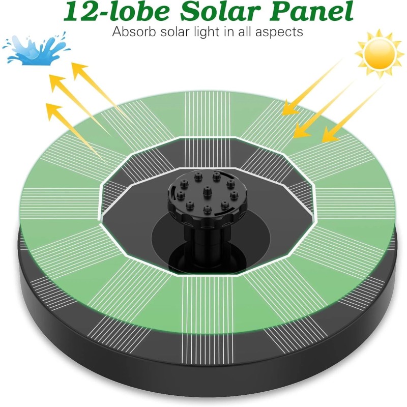 AISITIN Solar Powered Fountain Pump – 6 Nozzles, 1.5W, Great