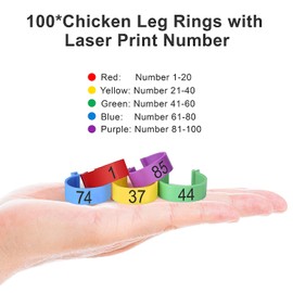 Pack of 100 Chicken Identification Legs Rings, Chicken Tags for Legs Poultry Bands Clip On Leg Rings for Chickens, Ducks, Chicken, Goose (5 Colours, 20 mm)