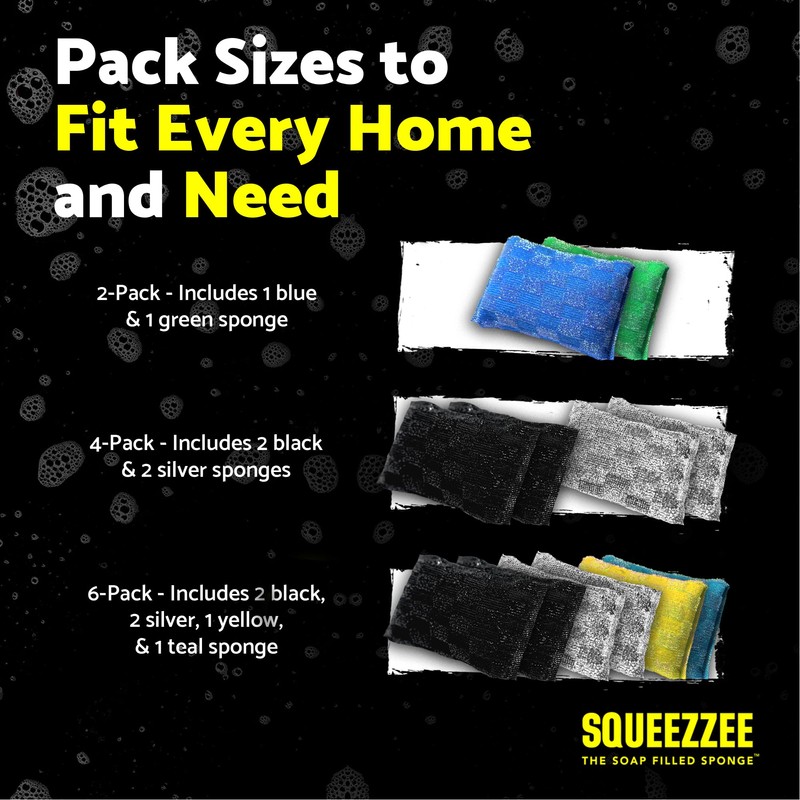 Squeezzee Soap Filled Scrubber Sponges 2-Pack - Non Scratch Scrubbing