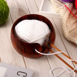 WILLBOND Wooden Yarn Bowl 6 x 3 Inches Crochet Bowl Accessories Holder with Holes for Mother Birthday Gift DIY Hand Made Knitting String Lovers Handmade Yarn Storage