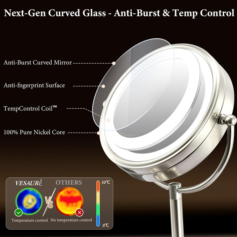 Professional 8.5" Large Lighted Makeup Mirror with Brighter Lights, 1X/10X