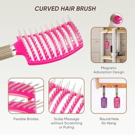 Cepillo Desenredante Curvo Con Ventilación(2 Unidades) Para Cabello Húmedo Y Seco Cepillo De Paleta Para Un Secado Más Rápido Cepillo Desenredante Par