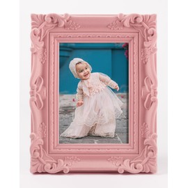 FOLKOR 4x6 Pink Picture Frame for Drawings Prints, Small Cute Decorative Frame with Real Glass/Stand, Retro Ornate Memorial Frame Gift for Wedding Baby Shower Retirement (Light Pink)