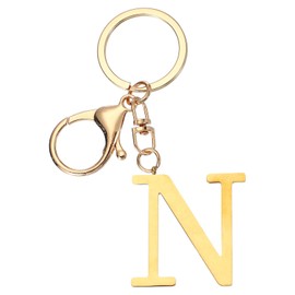 PATIKIL Initial Letter Key Chain, Letter A-Z Keychain Initials Keyring Cute Metal Alphabet Keyrings for Keys Handbag Backpack, Golden (N)