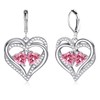 925 Sterling Silver Heart Earrings for Women Pink Silver Dangle