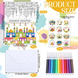 Kolldenn 36 Sets Ramadan Mubarak Coloring Greeting Cards with Stickers Envelopes Paint Pens Color Your Own Eid Mubarak Cards Ramadan Kareem Craft Kits for Eid Holiday Party Favors