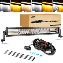 Auxbeam LED Light Bar 22 Inch 120W, 6 Modes Amber White Strobe LED Bar Dual Color Flood Spot Combo Fog Off Road Driving Work Light with 10FT Wiring Harness for Truck Boat Tractor ATV UTV Jeep Pickup