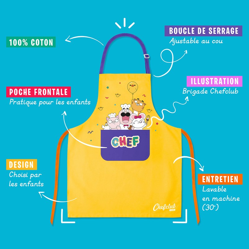 Chefclub Unisex Children's Cotton Apron, Yellow, One Size, yellow