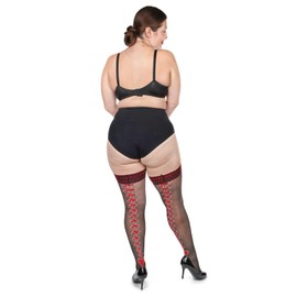 LoveMoi Women's Queen Of Hearts Backseam 20 Denier Sheer Thigh High Black-Red S-M