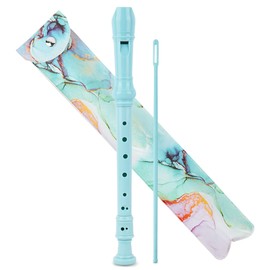 Czzmy Recorder Instrument for Beginner Kids Adults,8-Hole Soprano Descant Recorder Music Flute with with Cleaning Rod & Leather Case For School Student Home Entertainment(2-Blue Green Splash-ink)