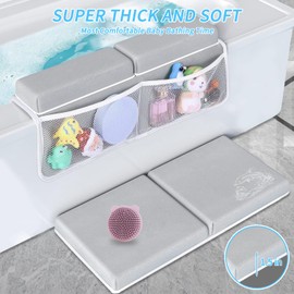 Mostop Baby Bath Kneeler and Elbow Rest Pad Set - 1.5 inch Kneeling Pad Mat for Bathtub - Thick Baby Bath Kneeler Pads with 3 Bath Toys - Quick Dry & Non-Slip, Foam Mat with Toy Organizer Pockets
