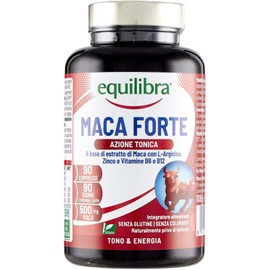 Equilibra Integratori Alimentari, Maca Forte, Tono e Vigore Fisico, Altodosato a Base di Estratto di Radice di Maca Peruviana 500 mg, L-Arginina, Zinco, Vitamine B6 e B12, 90 Compresse