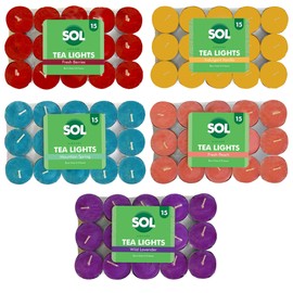 SOL SOL 60pk Mixed Scented Tea Lights Candles - Fresh Berries, Lavender, Fresh Peach, Mountain Spring, Vanilla Scented Tea Lights, Long-Lasting for Home Decor, Aromatic, Cosy Evenings & Special Occasion