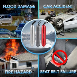 Riwer Emergency Hammer for Car, Set of 2, Safety Hammer, Window Breaker, 2-in-1 Emergency Hammer Car Window with Seat Belt Cutter & Hardened Tips for Car, Bus, Emergency Hammerdex (Dark Grey & Red)