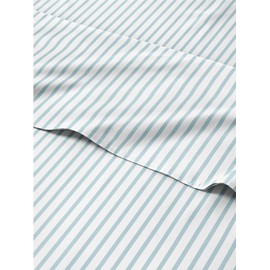 4 Piece Sky Blue Striped Sheets for Queen Size Bed – Luxury Flat Sheet 90 x 102, Fitted Sheet 60 x 80 and 2 Pillowcases 20 x 30 – Deep Pocket, Soft, Blue and White Sheets – Oeko-TEX Stripe Sheet Set