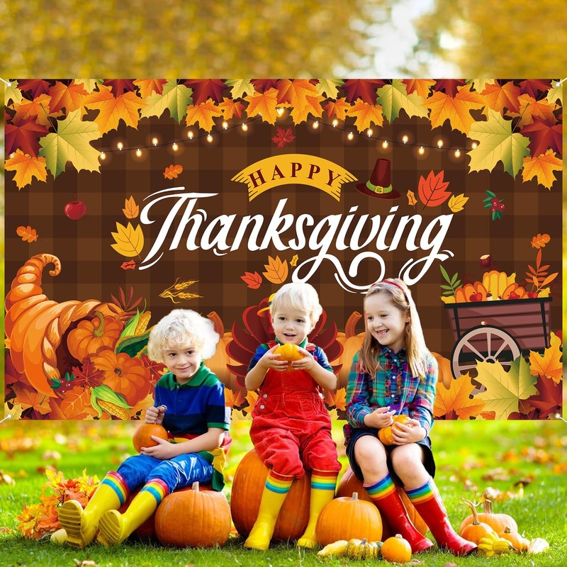 XtraLarge Happy Thanksgiving Banner 72x44 Inch, Happy Thanksgiving Backdrop, Thanksgiving
