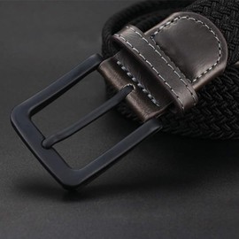 Mens Belt, Elastic Belt for Men, Black Belt Buckle Stretch Woven Belt