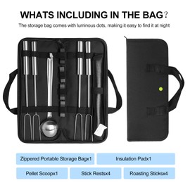 Accessory Pack for Solo Stove Mesa XL, 4 Stainless Steel Telescoping Marshmallow Roasting Sticks with Stick Rests Pellet Scoop Fireproof Mat Carry Bag for Fire Pit, Accessories for Outdoor Campfire