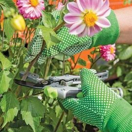 AQZONE SERVICES| Light Duty Gardening Gloves, Breathable and Comfortable, Garden Gloves, Non-Slip Garden Gloves, Green/White Dots, One size fits most, Adults Unisex Elastic Expander Hand Gloves.
