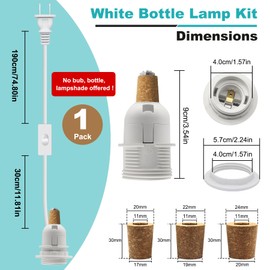 DIY Bottle Lamp Kit, Lamp Kits for Do it Yourself, E26 Edison Screw Bottle Lamp Holder Adaptor with 8 Ft Cord, Wine Bottle Table Lamp Kit, Lamp Making Kit, 3 Sizes of Stoppers, No Drilling Required