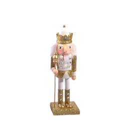 Ciao Christmas Nutcracker Toy Soldier King with Scepter (24 cm) Wooden Glittery Decoration, Gold/White