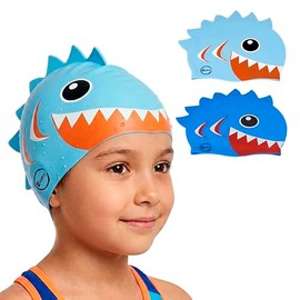 Maxfit Gorro de Natación Silicona Profesional, Gorro de Natacion Niño Modelo de Piraña, Gorra Natación Unitalla de Alta Calidad