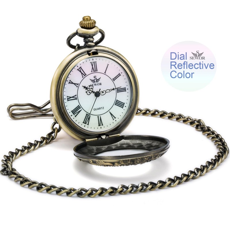 SEWOR Quartz Pocket Watch Shell Dial Magnifier Case with Two