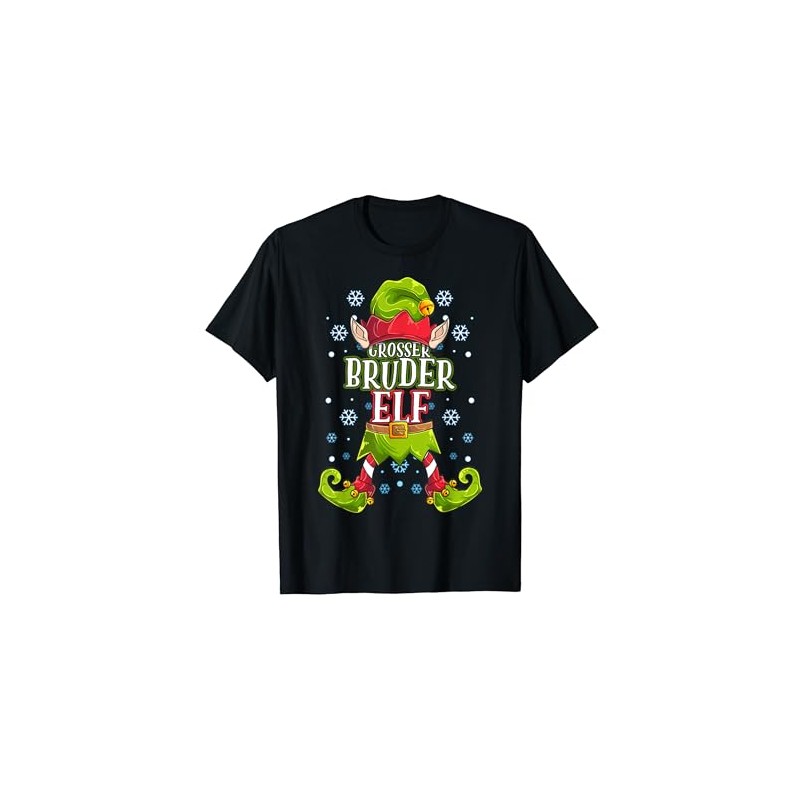 Big Brother Elf Christmas Outfit Christmas Family T-Shirt, black