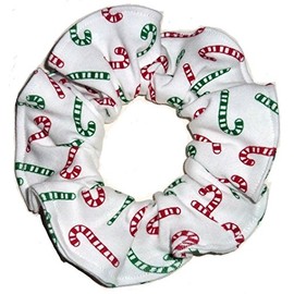 Candy Canes Red and Green Knit Fabric Hair Scrunchie Scrunchies by Sherry