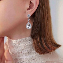 Xduargs Boho Crystal Rhinestone Earrings Sliver Crystal Birthstone Dangle Earrings Vintage Crystal Gemstone Drop Earrings Shiny Wedding Bridal Crystal Earrings Jewelry for Women and Girls