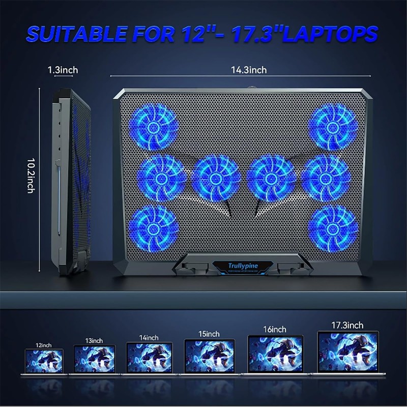 Laptop Cooling pad for Dell Precision 5540,with 8 Fan, Adjustable