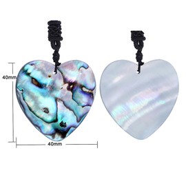 Nupuyai Natural Abalone Shell Pendant Necklace for Women, Colourful Shell Pendant with Adjustable Cord 18"-25" Heart Shape