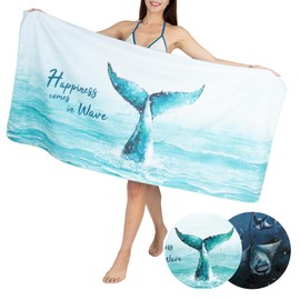 Umade Microfiber Oversized Extra Large Beach Bath Towel 73” x 35.5” Quick Dry, Sand Free, Compact, Lightweight for Travel, Swimming, Camping, Beach Accessories- Whale Tail Aqua Blue - Large (2 Sizes)