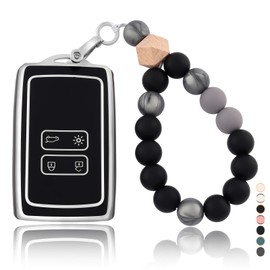 OFF WE GO Car Key Case Key Cover for Renault Dacia Duster Captur Kadjar Espace Megane Kangoo Arkana Arcan Key Cover with Key Fob Key Protection Case Black Silver