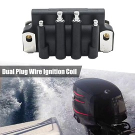 UOIENRT 583740 Dual Spark Plug Wire Ignition Coil, Black Outboard Ignition Coil Replacement for Evinrude Replacement for Johnson Replacement for OMC Outboard 2.5HP-225HP Engines 0583740 583298
