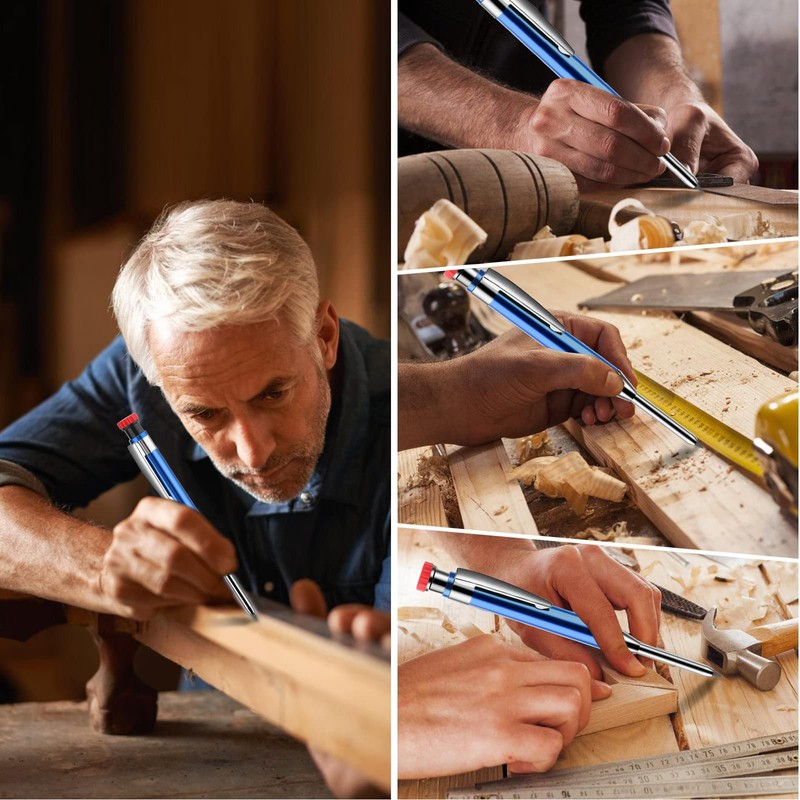Amabro Mechanical Carpenter's Pencils with Integrated Sharpener, Solid Woodworking Pencils