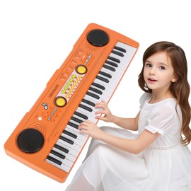 Kids Piano Keyboard Toy with Mic – 49 Keys Portable Electronic Piano for 3 4 5 6 7 Girls Boys Beginners Birthday Xmas Gifts, Orange