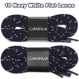 DANHUA Flat Thick Sneakers Shoelaces: 2 Pair 55.12 inch Navy White Twill Point Athletic Shoe Laces