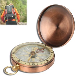 Vbest life Portable Vintage Retro Compass Metal Copper Flip Cover Compass Pocket Watch Compass for Camping Hiking Boating (Compass)