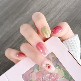 Wedity 24 PCS Short Nail Stickers Ice Translucent Yellow and Blue French Fake Nail Stickers Press on False Nails Daily Wear Artificial Nails False Nails (A)