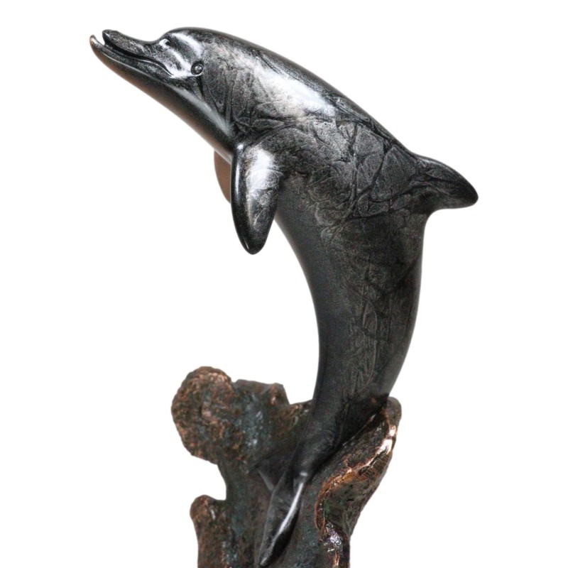 Jumping Bottlenose Dolphins Bronze Electroplated Resin Figurine with Base Decor