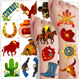 108 PCS Cowboy Temporary Tattoos Kids, Rodeo Birthday Party Favors
