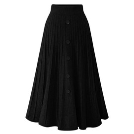 Youhan Women's High Waist A-Line Pleated Knitted Skirt (XX-Large, Black)
