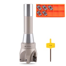 Tanomate Indexable End Mill R8 Shank 2" Cutting Diameter x 6-1/8" Oal 90 Degree with Nickel Plating, Includes 5 APKT1604 Carbide Inserts