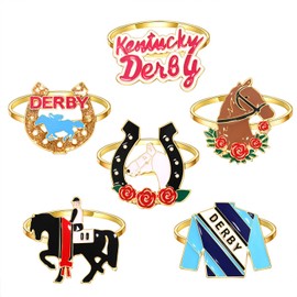 6PCS Kentucky Derby Napkin Rings Set Derby Horseshoe Napkin Ring Enamel Race Horse Riding Suit Napkin Holder Rings for Table Decor Horse Race Day Derby Party Table Place Settings Decorations